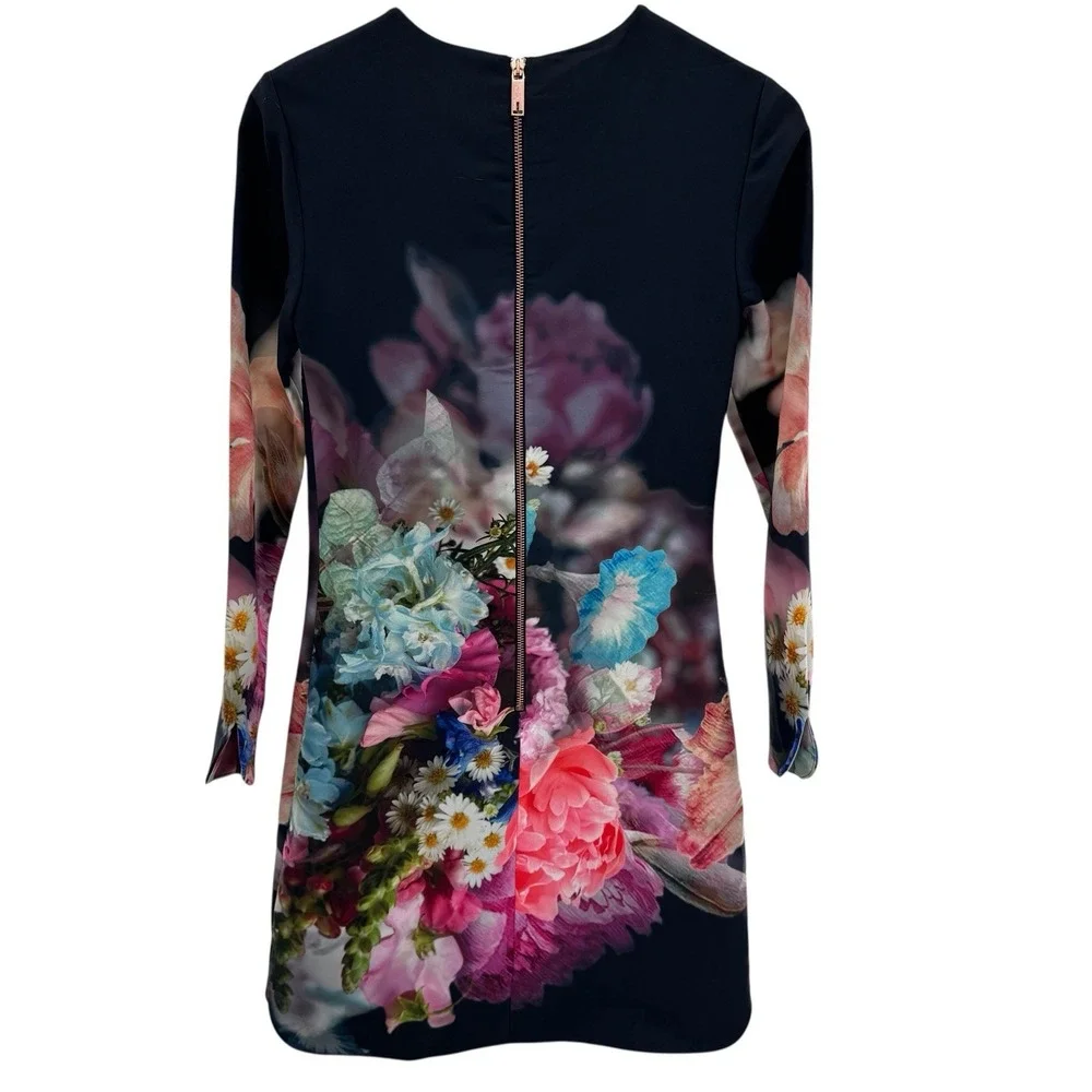 Ted Baker Vyr Dress Focus Bouquet Floral Print Black‎ Mini Tunic Size 2 - Picture 9 of 11